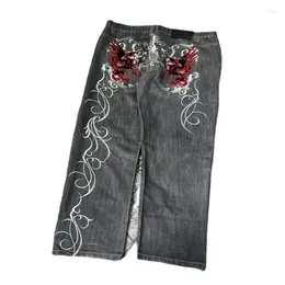 Men's Jeans 2024 Harajuku Fashion Embroidery Pattern Baggy Women Y2K Street Hip-hop Retro High Waist Wide-leg Pants Wide Trousers
