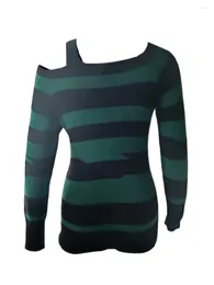 Casual Dresses Women Gothic Knitted Jumper Long Stripe Pattern Punk Ripped Hollow Knit Sweater Vintage Loose Knitwear