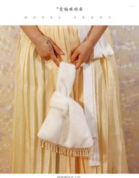 Shopping Bags Angelatracy 2024 Arrival Korean White Faux Fur Beige Shoulder Big Bead Tassel Women's Crossbody Tote Bag