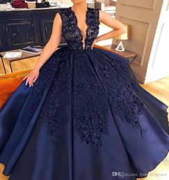 2019 Sexy Cheap Dark Blue Prom Dress Plunging V Neck Long Formal Holidays Wear Graduation Evening Party Pageant Gown Custom Made P3558325