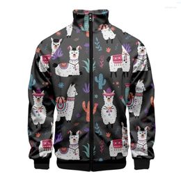 Men's Jackets Est Alpaca Animel Cute 3D Stand Collar Men Women Zipper Jacket Casual Long Sleeve Coat Clothes High Quality Unisex Top