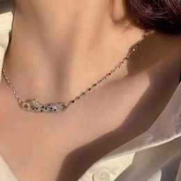 Original designer New Carter Leopard Head Necklace Womens Collar Chain Versatile White Gold Full Diamond Pattern KQT5