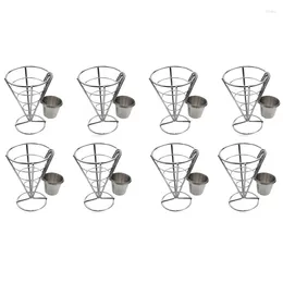 Plates 8 Pcs French Fries Stand Cone Basket Fry Holder With Dip Dishe Snack Fried Chicken Display Rack Shelves Bowl