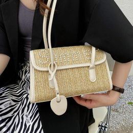 Shoulder Bags Straw Weave For Women Pearl Decorate Handbags 2024 Brand Designer Nolso Se Mano Casual Summer Ladies Bag Sac