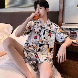 Ice Silk New Men's Pajamas Short Shorts cienki koreański letni student studencka młodzieżowa dom furia set s