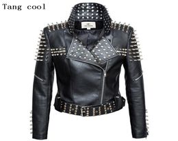 New 2021 Autumn fashion women rivet motorcycle PU faux leather spike studded jacket outerwear streetwear jackets2407832