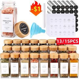 Food Savers Storage Containers 12/13 pieces glass spice jar with bamboo airtight Organiser container seasoning 120ml storage bottle kitchen set H240425