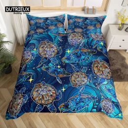 sets Ocean Theme Sea Turtle Duvet Cover Reptile Tortoise Comforter Cover Microfiber Starry Sky Galaxy Bedding Set Single Queen Size