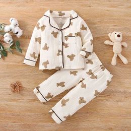 Pyjamas New Summer Kids Pyjamas Set Children Cute Bear Home Wear Suit Girls Loungewear 2PCS H240425