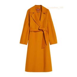 Designer Coats Cashmere Coats Luxury Coats Maxmaras Womens Wool Cashmere Large Lapel With Belt And Orange Robe Coat