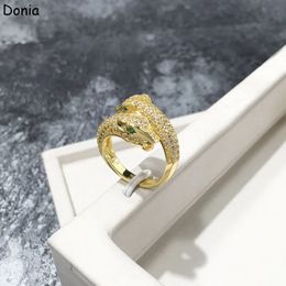 Donia Jewellery European and American fashion double panther head copper micro-inlaid zircon ring animal luxury 240420