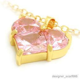 Pendant Necklaces Fashion niche design high-end pink artificial gemstone love necklace ladies all-match simple heart-shaped pendant gift