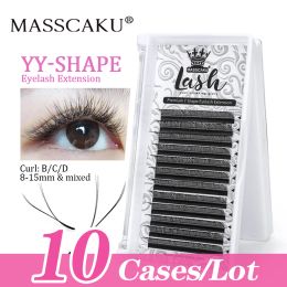 Eyelashes 10cases/lot MASSCAKU YY Shape Lashes Premium Individual Eyelashes Extension Faux Matte Black Russian Volume Y shaped Eyelashes