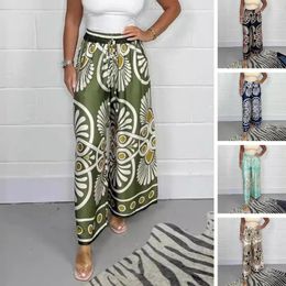 Women's Pants Elastic Waist Wide-leg Style Floral Print Wide Leg For Women Lounge Trousers With Adjustable