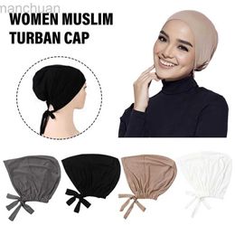 Hijabs Womens Muslim Stretch Turban Cap Soft Modal Muslim Chiffon Bonnet Islamic Hijab Underscarf Modal Inner Hat Turban Heads G2D3 d240425