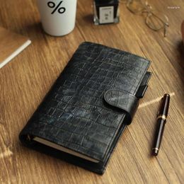 Pocket Black A7 A6 A5 Slim Discolor Slub Pattern Sheepskin Organizer Genuine Leather Planner Wallet Agenda Diary Journal Notepad