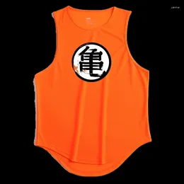 Men's Tank Tops Japanese Anime Men Logo Wu Turtle Script Print Workout Bodybuilding Fitness Top Sleeveless T Shirt Muscle Vests