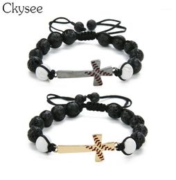 Ckysee Handmade Braided Macrame Bck ve Stone Beaded Bracelet Baseball Bracelet Jewellery For Women And Men18751295