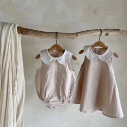 One-Pieces Summer Baby Lace Patch Doll Collar Sleeveless Sweetheart Baby Girl Thin Cotton Simple Dress