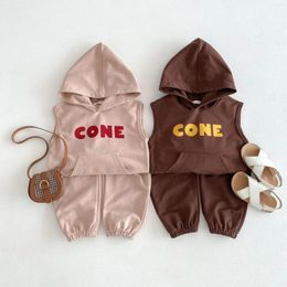 Clothing Sets Children's Set 2024 Spring Autumn Boys Sleeveless Hooded Vest Casual Loose Pants Baby Girls Cotton Two-piece Suit