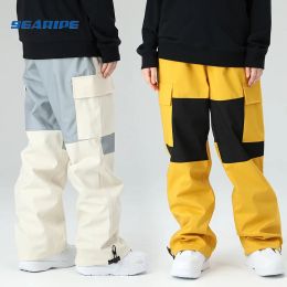 Pants SEARIPE Men Ski Pants Winter Couple Tooling Snowboard Pants Reflective Night Slip Women Ski Suit Waterproof Warm Ski Equipment