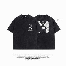 Men's T-Shirts Camiseta de urso-anjo Harajuku masculina lavada com cido tops gticos manga curta camiseta roupas casuais moda vero fofa H240425