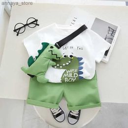 T-shirts Summer Casual Newborn Baby Boys Toddler Big Dinosaure Short Sleeve Tops Pants 2Pcs/set Cotton Kids Outfits ClothingL2404