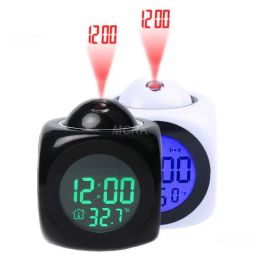 Clocks Voice Talking Temperature LED Wall Ceiling Clock Projection Multifunction Projection Alarm Clock Digital Home Decor Hot