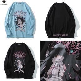 Sweatshirt Aolamegs Cartoon Comics Cool Letter Printed Japanese Pullover Men Casual Loose Haruku College Style Streetwear 201020