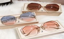 Sunglasses rimless cut edge female ins transparent ocean gradient tea pink7577905