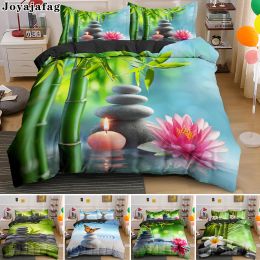 sets Zen Stone Green Bamboo Bedding Set Nature Water Print Duvet Cover Set Pillowcase Queen King Size Comforter Covers Home Textile