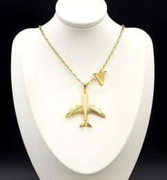 Fashion silver gold airplane chain Pendant necklace for mens and women Party lovers gift jewelry With BOX3061562