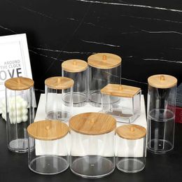 Storage Bottles Jars 1Pc acrylic multifunctional makeup cotton pad Organiser storage box used for swab stick bathroom Qtip container with bamboo cover H240425