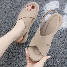 Sandals For Women Dressy Heels Women'S Casual Buckle Flat Roman Shoes Summer Fashion Ladies Athletic & Outdoor
