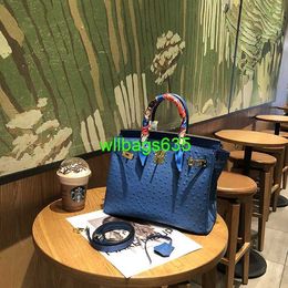 Bk 2530 Handbags Ostich Leather Totes Trusted Luxury Bags French New Ostrich Pattern Platinum Bag Womens Leather Handbag Ladys Bag Luxury Goo have logo HB4SJU