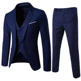 Herrenanzüge 1 Set Blazer Weste Hosen Feste Farbe Koreanischer Stil Slim Single Breasted Coat Reißverschluss Hose für Hochzeit