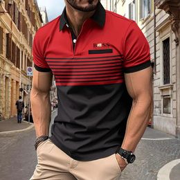 Fashionable and minimalist striped printed polo Tshirt for mens summer fashion golf wear casual breathable skin friendly 240412