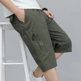 Mens Cargo Shorts Knee Pants Zipper Pocket Summer Cotton Shorts Climbing Jogger Elastic Waist Sports Wear 240409