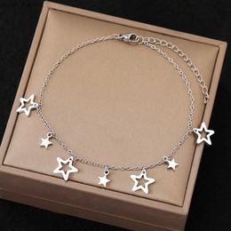 Beaded Stainless Steel Anklets Exquisite Elegant Stars Pendant Metal Chain Light Luxury Korean Fashion Anklet For Women Jewellery Gifts