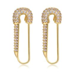 Safety Pin silver Hoop Earrings for Women Girls with Cubic Zirconia Dangle Drop Stud Post Pave earrings9810827