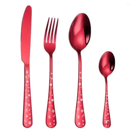 Dinnerware Sets Serving Utensils Stainless Steel Christmas Knife Fork Four Pieces Appetiser Spoons Convenient