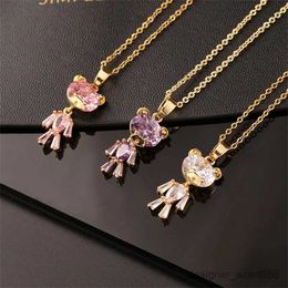 Pendant Necklaces Classic Personalised Cute Pink Zircon Necklace Exquisite and Fashionable Stainless Steel Personalised Animal Clavicle Chain