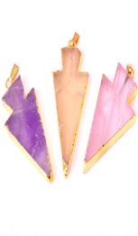 Raw Natural Gem Stone Gilding Arrowhead Pendant Necklace Rose Quartz Amethyst1043811