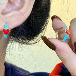 Stud Vintage Red Enamel Heart Huggies Hoop Earrings for Women Elegant Blue Drip Oil Piercing Earrings Wedding Bride Jewellery Gifts