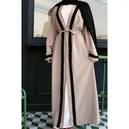 Ethnic Clothing Fashion Open Abaya For Women Dress Beaded Lace-up Cardigan Robe Modest Muslim Dubai Arab Hui Long Kimono Eid Ramadan Woman