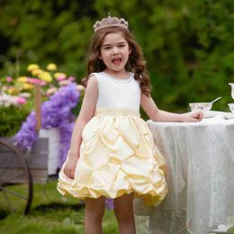 Girl's Dresses Children Girls Elegant Dress Beaded Satin Clothing Gowns Carnival Party Festival Christening Dress Cute Girls Formal Dresses d240425