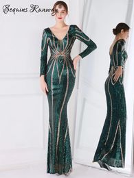 Casual Dresses Sexy Long Sleeve Birthday Evening For Women 2024 Elegant Luxury Wedding Party Dress Vintage Maxi Sequin Vestidos