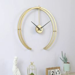 Clocks 60cm Nordic light luxury home decoration wall clock iron semicircle creative wall clock hotel living room bedroom wall clock