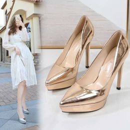 Dress Shoes Sexy Waterproof Platform Nightclub Womens Singles Pointed Shallow Mouth Large Size High Heels Stiletto WZ H240425 KO0P