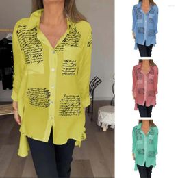 Women's Blouses Breathable Shirt Tops Stylish Long Sleeve Button Down Dress With Letter Print Loose Fit Casual For Streetwear